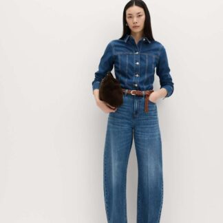 M&S High Waisted Crease Front Barrel Jeans Medium Indigo