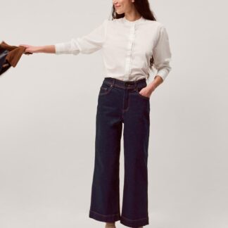 Monsoon High Waisted Wide Leg Cropped Jeans Indigo