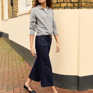 BAUKJEN High Waisted Wide Leg Cropped Jeans Dark Indigo