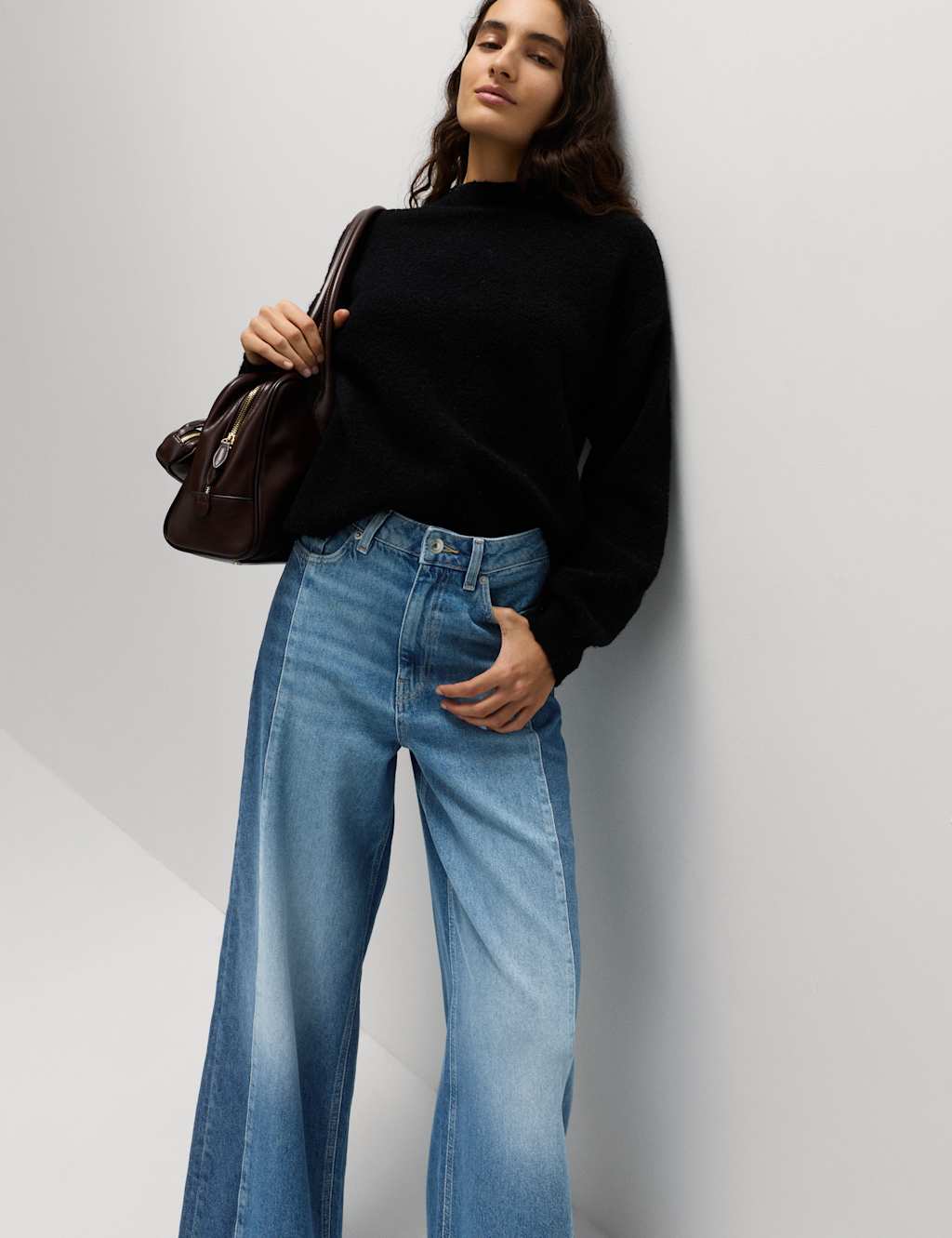 M&S Two Toned Slouchy Wide Leg Jeans Light Indigo Mix